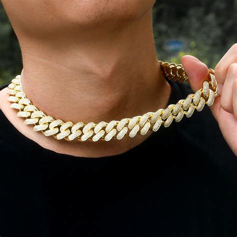 mm iced  diamond cuban link chain   gold  mens necklace krkc krkcco