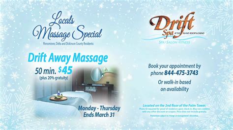 drift spa locals massage special indulge