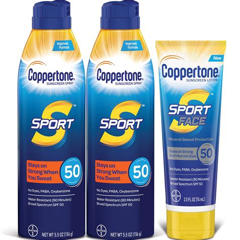 coppertone sport spf  sunscreen spray sport face spf  mineral based sunscreen lotion