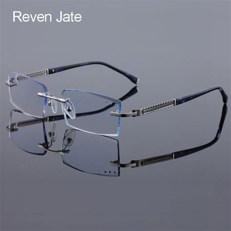 reven jate 58130 pure titanium rimless diamond cutting man glasses