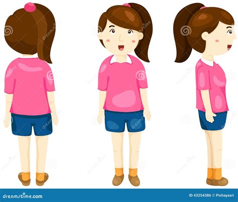 Cute Girl Posing Back Front And Side View Stock Vector Illustration
