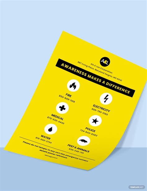 emergency contact details poster template   word illustrator psd apple pages