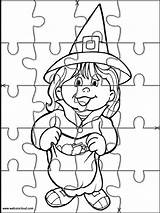 Halloween Puzzles Jigsaw Coloring Pages Kids Printables Cut sketch template