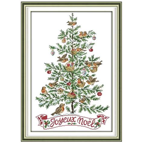 the christmas tree with birds counted cross stitch 11ct 14ct cross