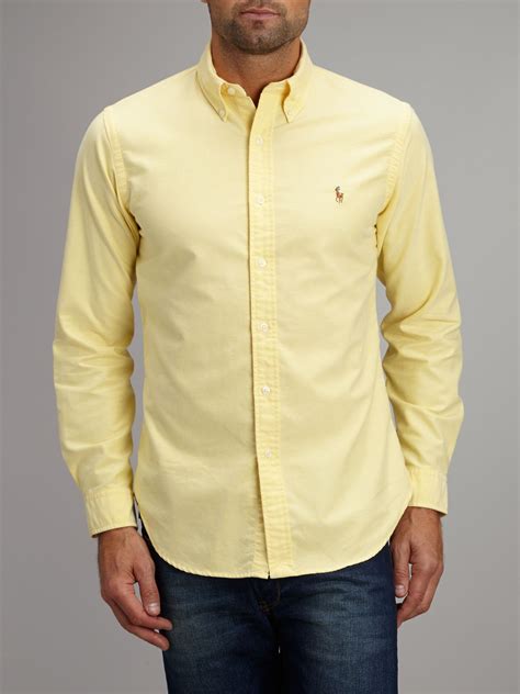 polo ralph lauren classic long sleeve shirt  yellow  men lyst