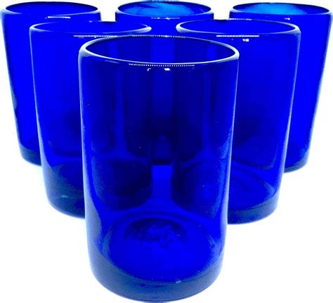 Mexican Blown Glass Drinking Glasses Solid Cobalt Blue Set Of 6