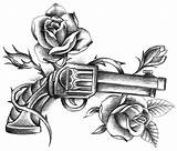 Gun Roses Tattoo Guns Tattoos Rose Drawing Sketch Thigh Coloring Drawings Ribbon Designs Revolver Simple Sleeve Paintingvalley Band Flowers Template sketch template