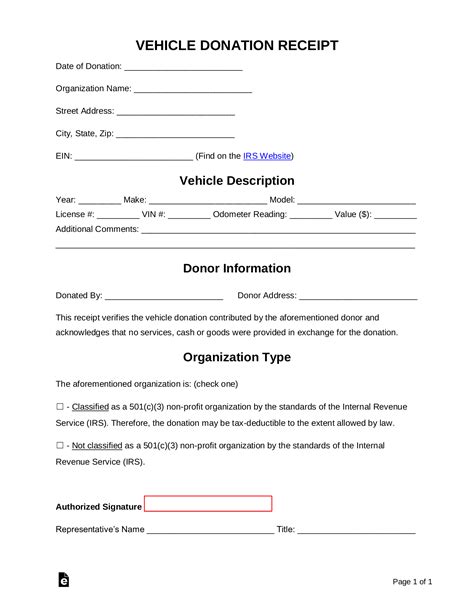 vehicle donation receipt template sample  word eforms  xxx