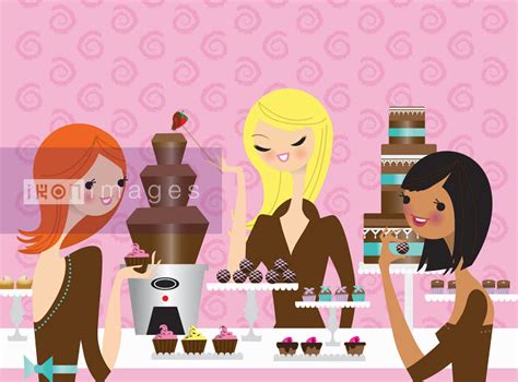 Stock Illustration Of Young Women Enjoying Eating Chocolate Together