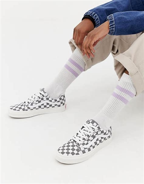 vans gray checkerboard  skool sneakers asos
