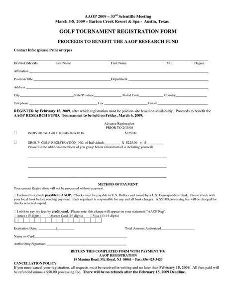 registration form template golf tournament registration template