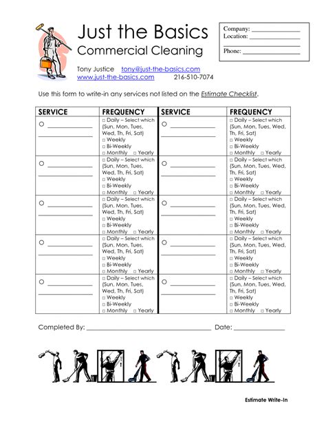 janitorial cleaning checklist template