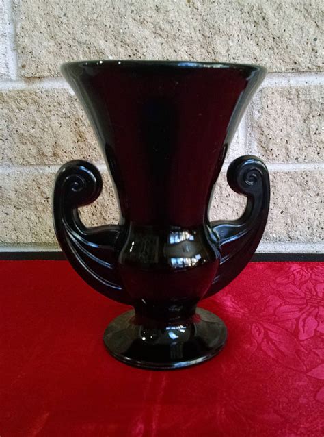 Art Deco Black Vase Opaque Glass With Muscle Man Handles Etsy