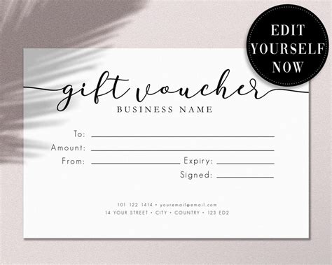 printable gift voucher certificate card editable template etsy uk