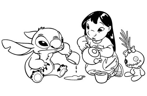 stitch drinking boba coloring pages