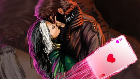wallpapers marvel heroes comics gambit rogue kiss hug 3840x2160