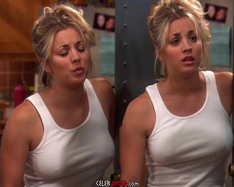kaley cuoco shows her nipples in a see through top