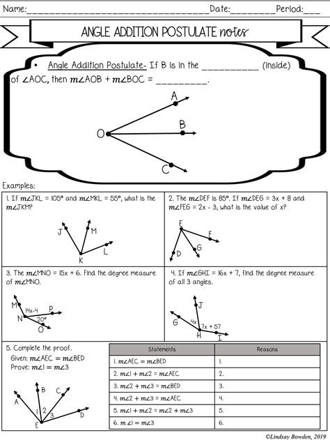 angle addition postulate worksheet agoinspire