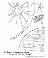 Creation Coloring Pages Earth Bible Night God Created Printable Beginning Heaven Sunday School Light Printables There Kids Let Days Sheets sketch template