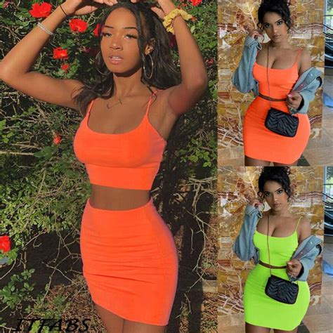 Womens Tank Crop Tops Skirt Outfits Two Piece Bodycon Bandage Party