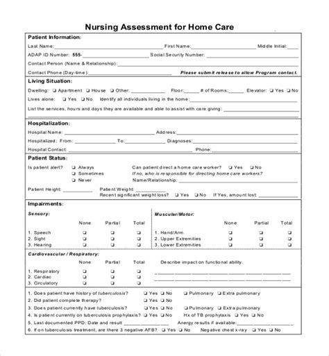 printable nurse assessment form printable forms