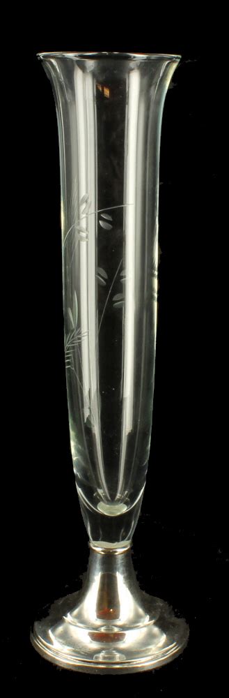 Vintage Art Deco Etched Glass Sterling Silver Base Bud Vase Single