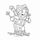 Skis Beeldverhaaljongen Berijden Kleurend Paginaoverzicht Kleuring Laarzen sketch template