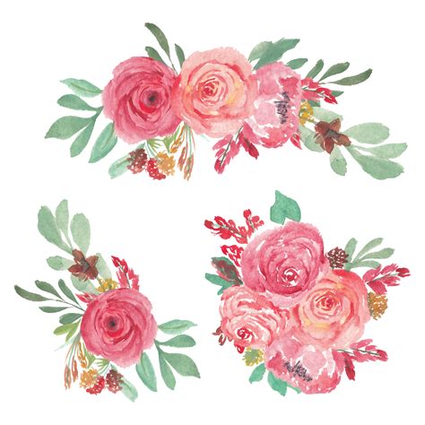 rose floral arrangement collection  watercolor painting