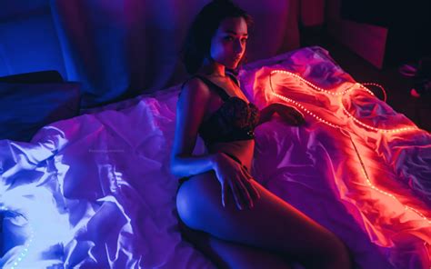 photo black lingerie ass in bed neon belly bra wallpaper 25045