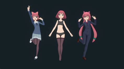 rigged anime girl 2020 outfits and expressions buy royalty free 3d