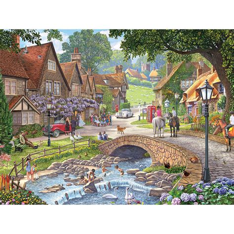 summer village stream  piece jigsaw puzzle bits  pieces