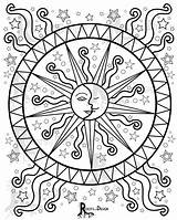 Mandala Coloring Pages Moon Printable Adult Celestial Mandalas Sun Peace Sign Colouring Wolf Etsy Books Instant Sheets Simple Drawing Template sketch template