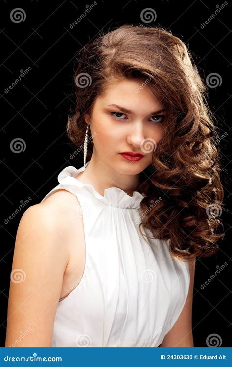 portrait  brown haired  beautiful hair stock photo image