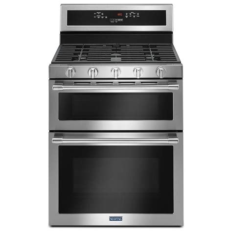 maytag mgtfz   wide double oven gas range  true convection  cu ft