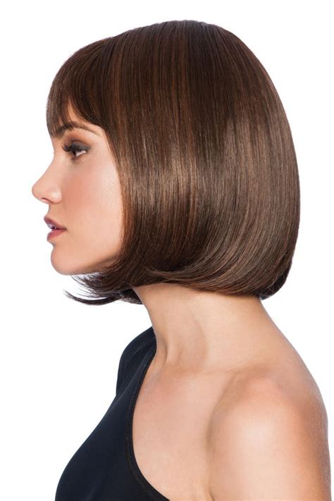 short chin length straight synthetic hair bob wigs with full bangs