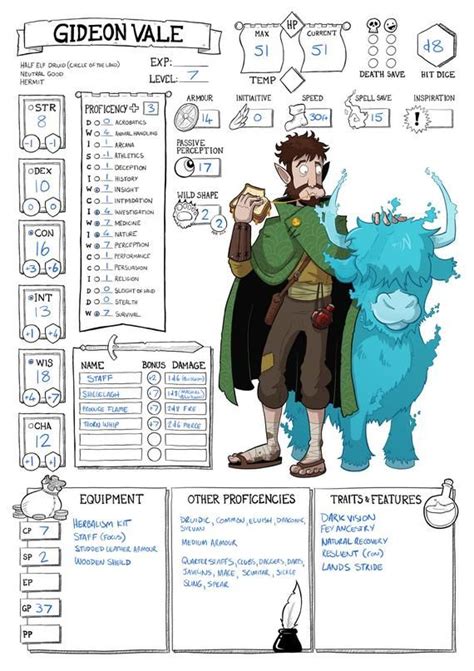 dungeons and dragons 5th edition custom illustrated character sheet in