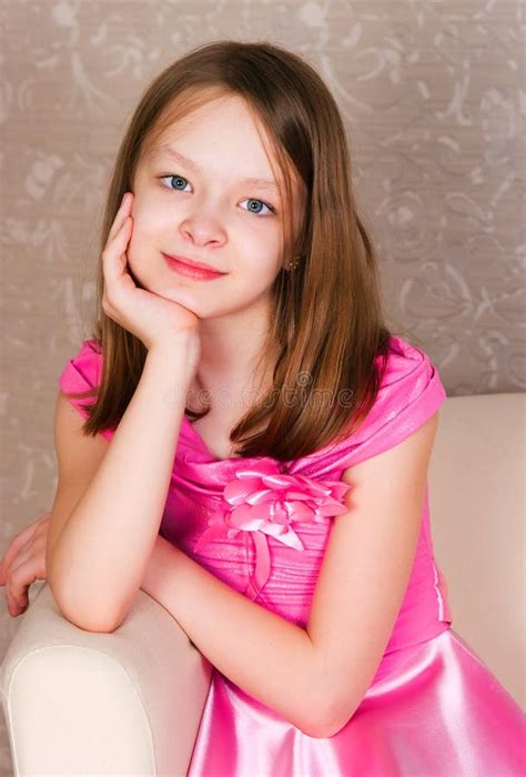 The Girl In A Pink Dress Stock Image Image Of Cute Long 23073343