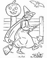 Witch Coloring Pages Kids Cute Printable Halloween Sheet Broom Girl Riding Dressed Little Pretty Her sketch template