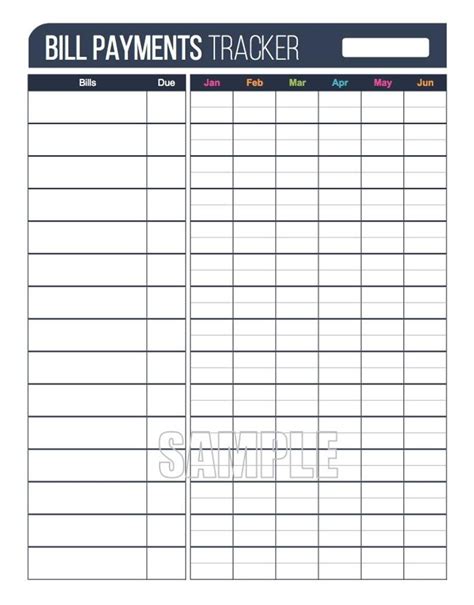 monthly bill payment checklist editable bill tracker printable