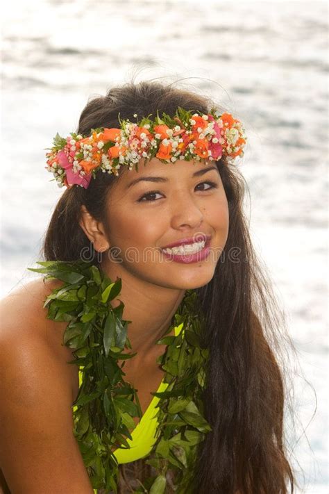 hawaiian girl with flowers on lava a hawaiian girl with flowers on