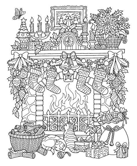 christmas fireplace coloring page coloring pages winter printable