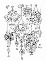 Coloring Pages Adult Hanging Baskets Flowers Flowering Colouring Embroidery Pattern Painted Patterns Basket Adults Quilt sketch template