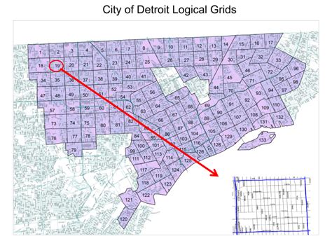 detroits logical grid map  square miles detroitography