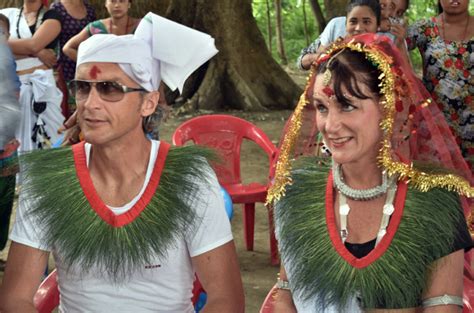 foreigners wedding in tharu culture sapana lodge chitwan