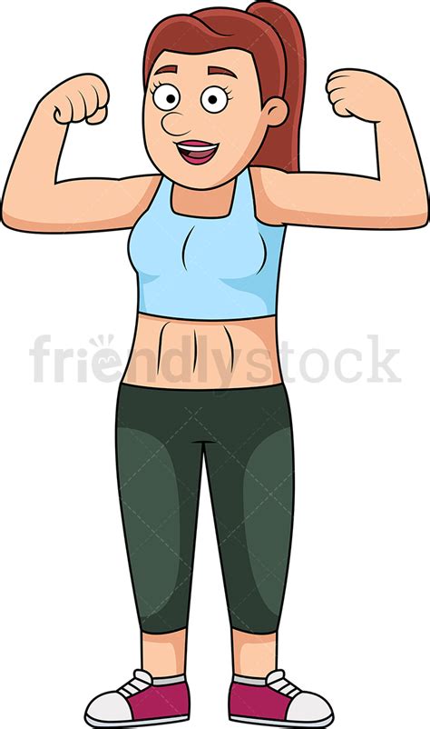 Fit Woman Flexing Muscles Cartoon Vector Clipart