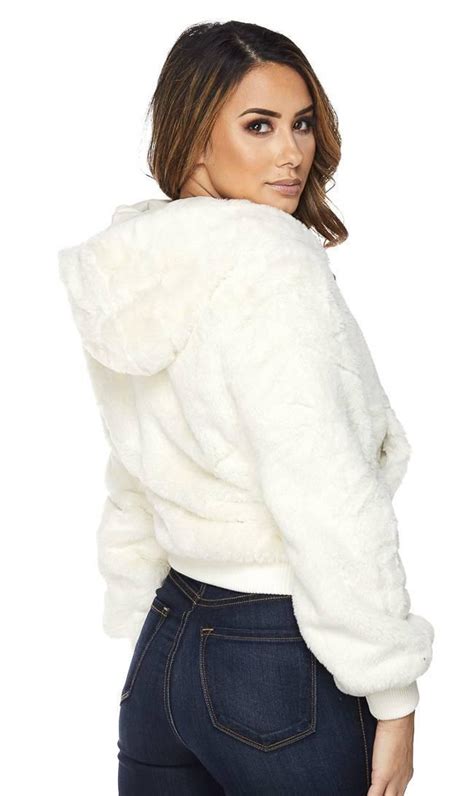 white faux fur hooded bomber jacket sohogirlcom