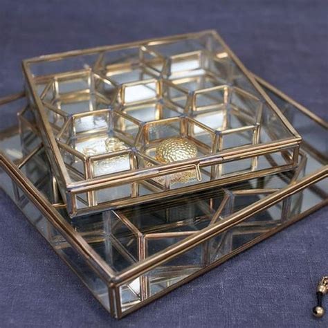 Antique Brass And Glass Honeycomb Jewellery Box By Posh Totty Designs