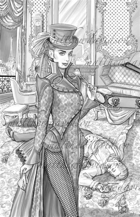 draculas daughter adult colouring page victorian steampunk