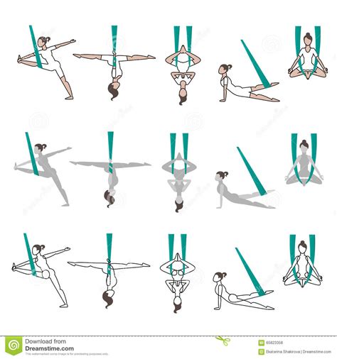 set  icons yoga  hammock poses stock illustration illustration