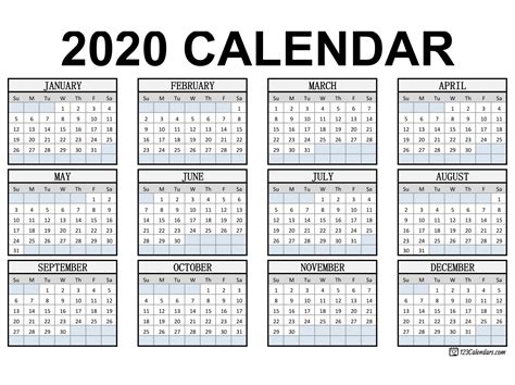 yearly calendar printable printable calendar